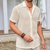 Summer Mesh Short Sleeve Shirt Fashion Solid Lapel Shirt Tops Beach Menswear