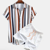Men's Cardigan Casual Suit Digital Printing Short Sleeve Shorts Suit