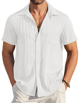 Men's short sleeve polo collar shirt, plain, buttoned