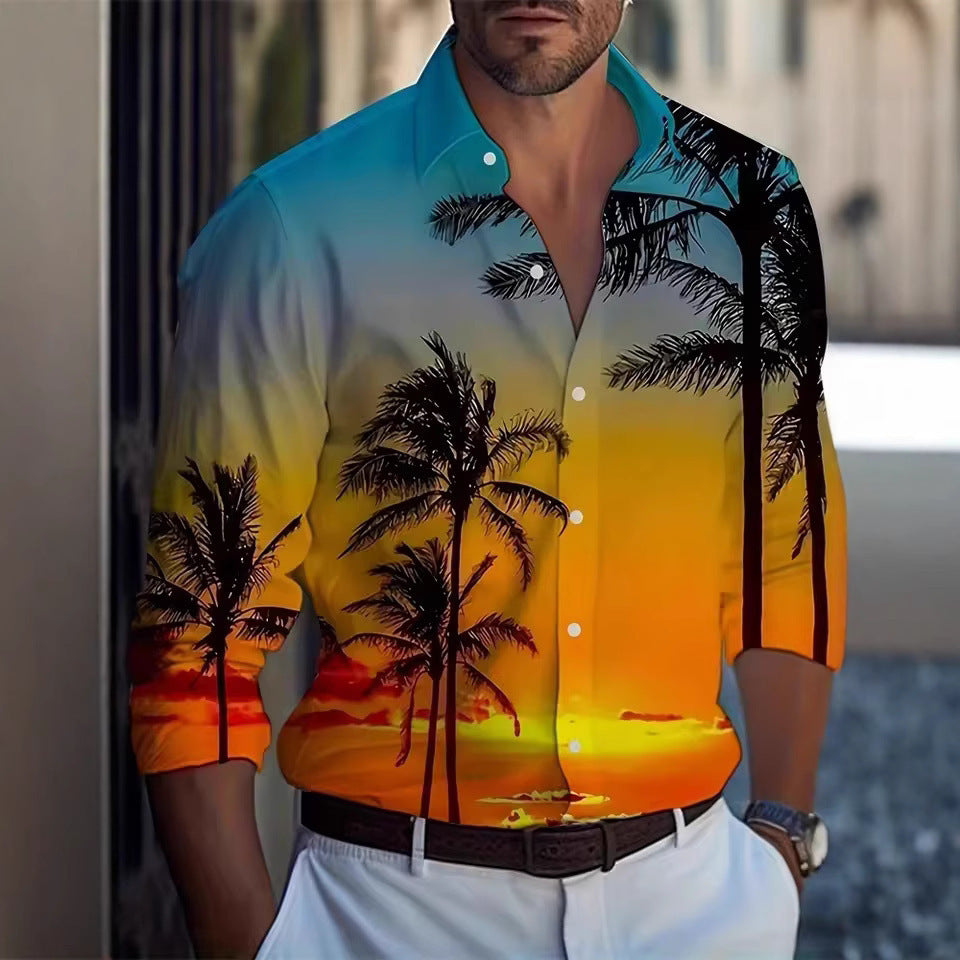Men's Long Sleeve Shirt Palm Tree And Striped Printed Shirt Everyday Fashion Men's Casual Shirt Men's Long Sleeve Shirt Palm Tree And Striped Printed Shirt Everyday Fashion Men's Casual Shirt