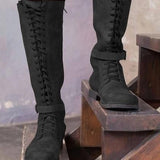 Long Boots Female High Tube Lace-up Low Heel