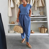 New Summer Linen Ice Silk Leisure Fashion Suit Two-piece Pants