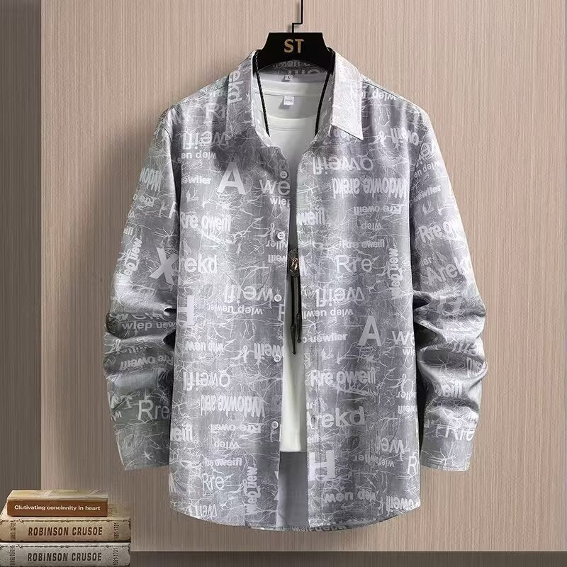 Spring And Autumn Men's Long Sleeve Shirt, Basic Senior Feeling Letter Printed Shirt, Street Trend Thin Casual Tops Spring And Autumn Men's Long Sleeve Shirt, Basic Senior Feeling Letter Printed Shirt, Street Trend Thin Casual Tops