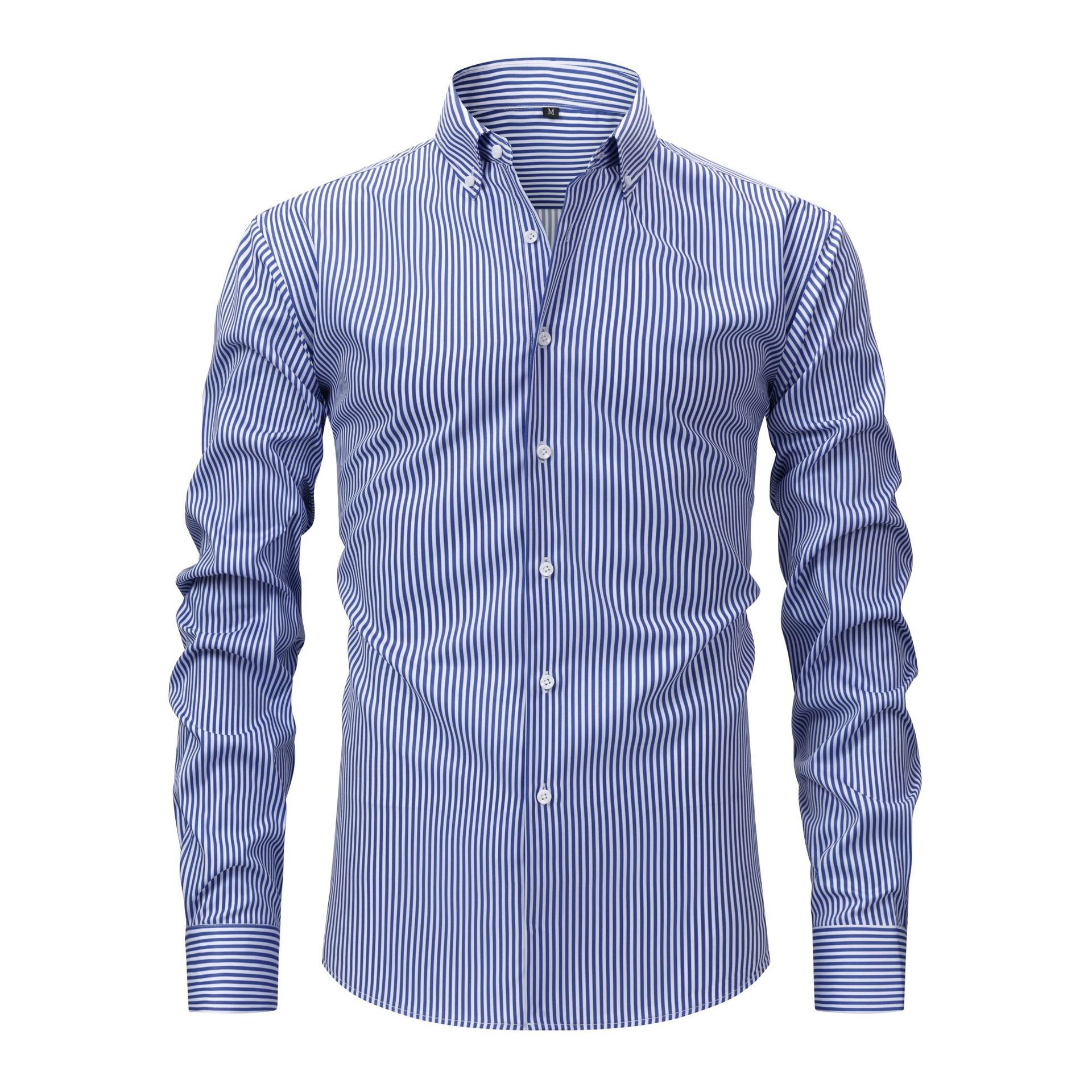 Non-ironing Anti-wrinkle Business Casual Striped Long-sleeved Men's Shirt Non-ironing Anti-wrinkle Business Casual Striped Long-sleeved Men's Shirt