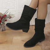 Large Size Thick Heel Pointed Toe Mid-calf Smoke Pipe Boots For Women
