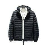 Men's jacket with cotton lining and removable hat for lightweight warmth