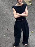 Men's Pinstripe Sleeveless Top And Wide - Leg Pants Set
