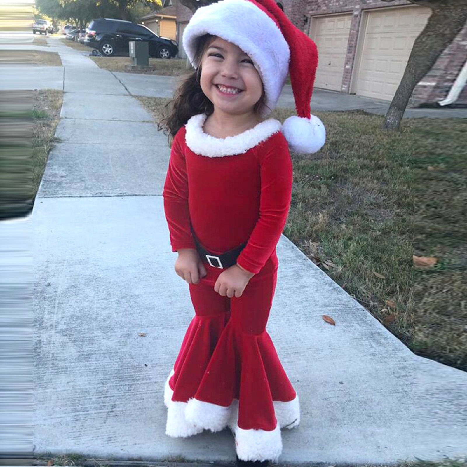 Winter Christmas Long-sleeved Shirt Bell Bottoms Hat Three-piece Children's Clothing Winter Christmas Long-sleeved Shirt Bell Bottoms Hat Three-piece Children's Clothing