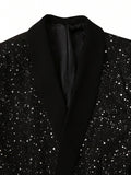 Men's Shimmering Black Suit Adorned With Glittering White Sequins