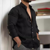 Мужская молодежная повседневная рубашка из хлопка и льна, однотонная