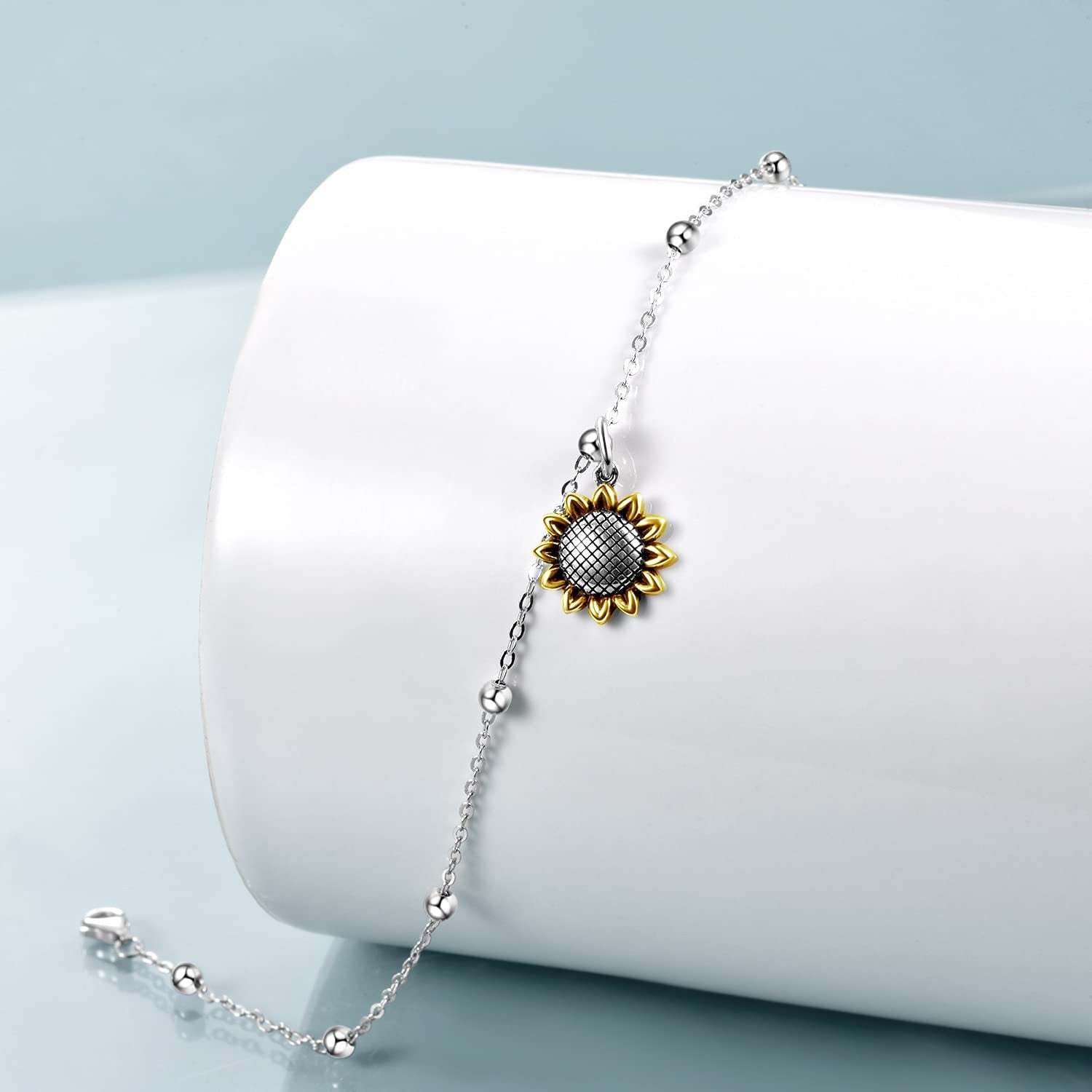 Beads Anklet Sterling Silver Sunflower Ankle Bracelets Jewelry for Women Girls Gifts Beads Anklet Sterling Silver Sunflower Ankle Bracelets Jewelry for Women Girls Gifts