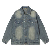 Washed Light Color Denim Jacket Men's Retro Baseball Uniform