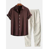 Men's Casual Loose Short Sleeve Shirt Casual Pants Suit