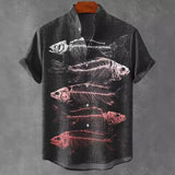 Мужская рубашка с воротником-стойкой и коротким рукавом, льняная