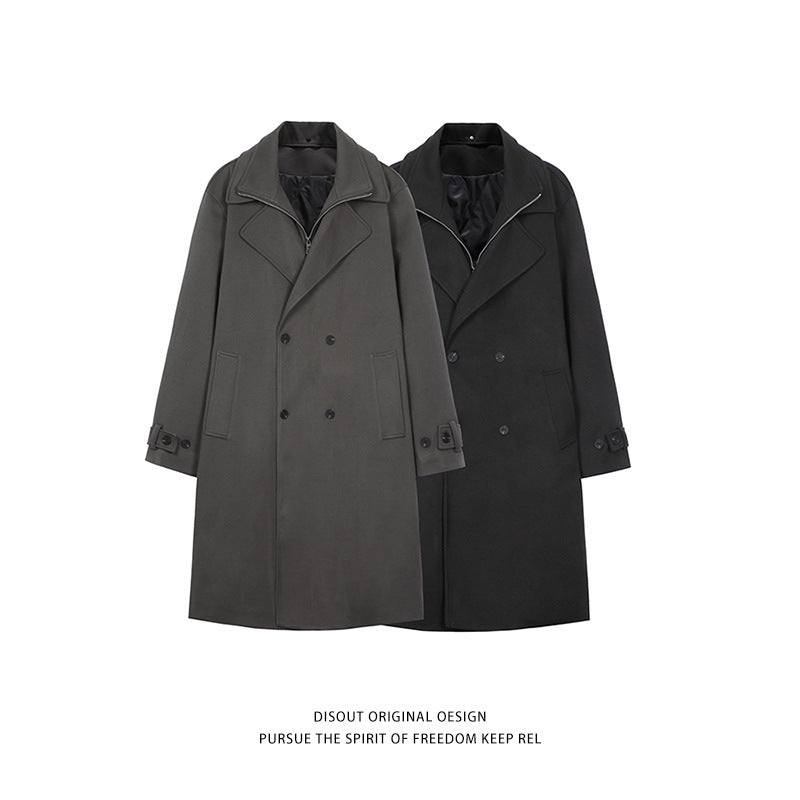Men's double-breasted mid-length trench coat above the knee made of high-quality material Men's double-breasted mid-length trench coat above the knee made of high-quality material