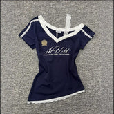 American Hot Girl V-neck Short-sleeved T-shirt Female Summer Advanced