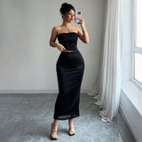 Elegant Style Tube Top Hip Skirt Suit