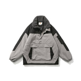 Men's Retro Cotton Coat with Pockets and Color Blocks