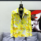 Men's yellow shirt with Hawaiian print, loose, with dropped shoulders