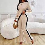 Women's Fashion Long Sleeve Side Slit T-shirt Trousers Suit