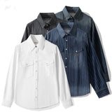Retro striped denim shirt with distressed effect