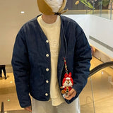 Пальто джинсовое без воротника с хлопковой подкладкой, свободное