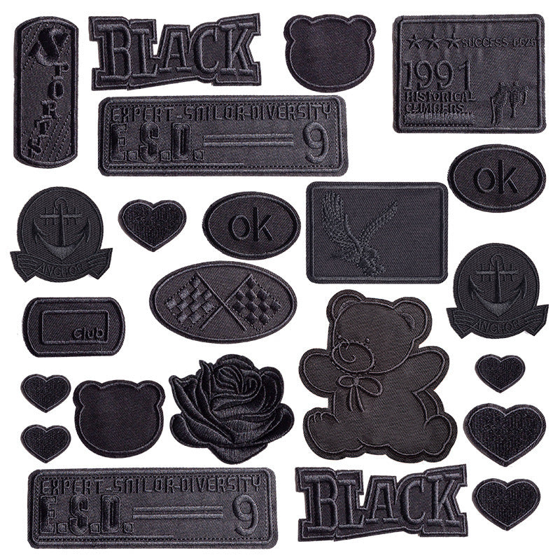 Clothes Sticker Patch Self-adhesive Sewing Free Hole Repair Black Embroidery Pattern Cloth Sticker Repairing Atch