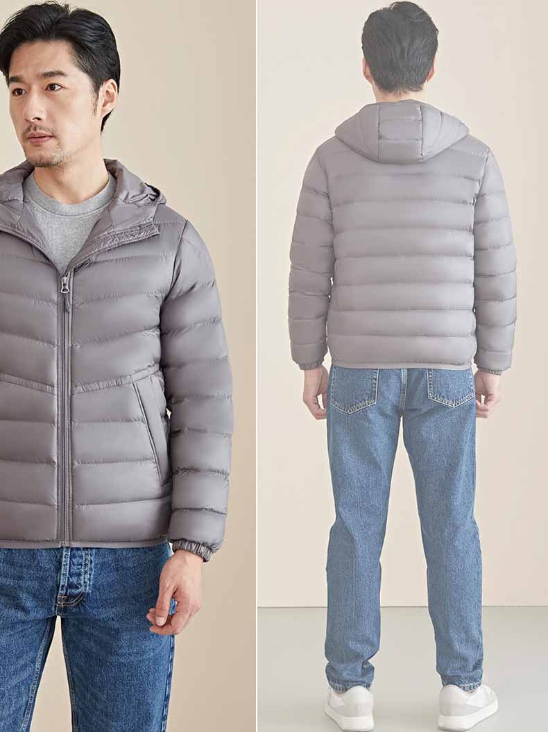 Men's Lightweight Short Down Jacket with Hood