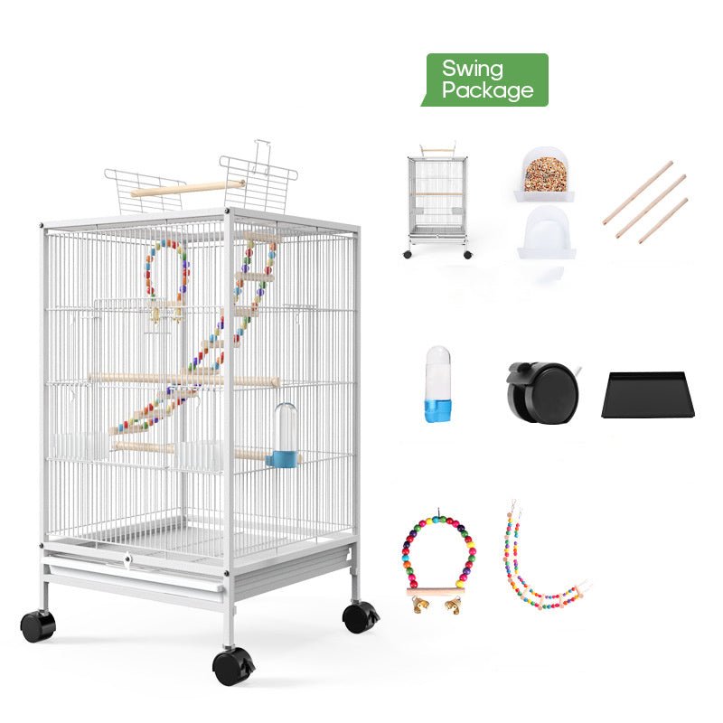 Қафаси паррандаи Parrot Xuanfeng бо Feeder Toy алаф лона чорводорӣ қуттии