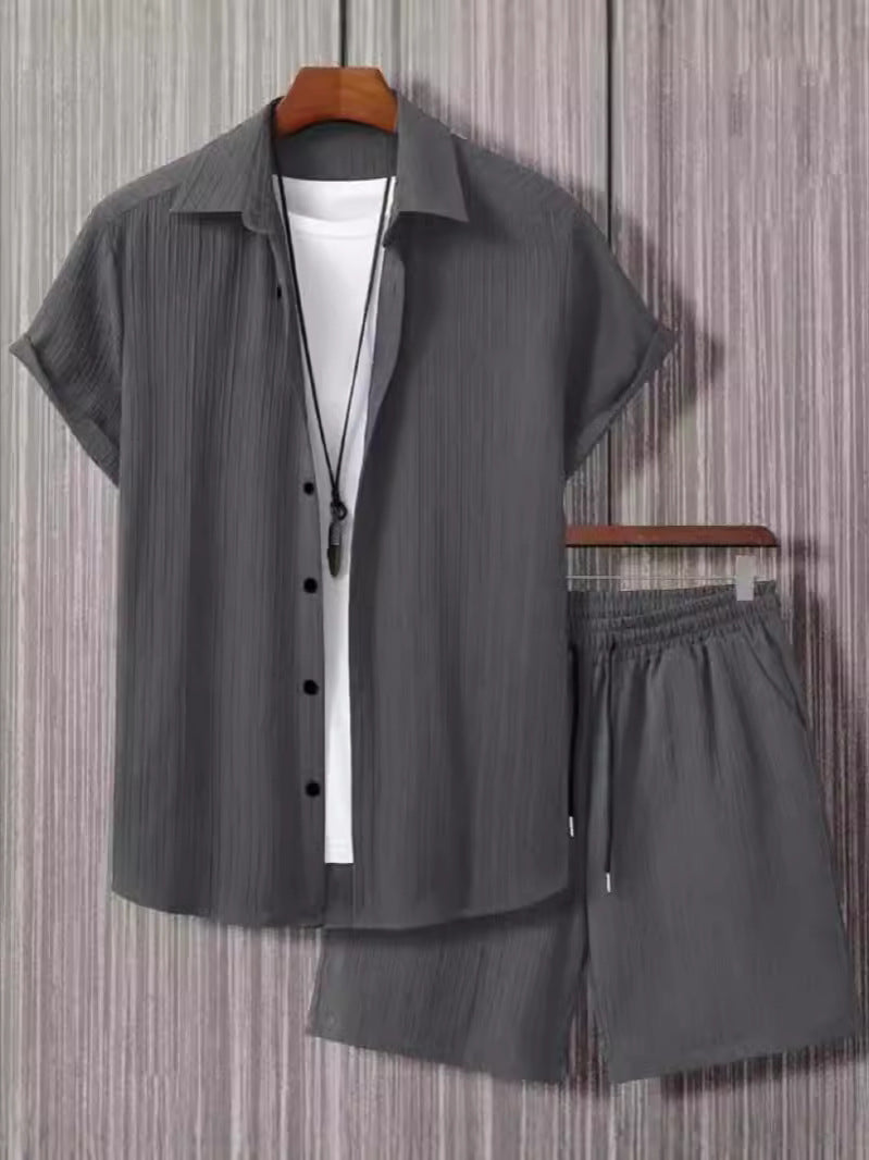 Black and white jacquard suit with short sleeves