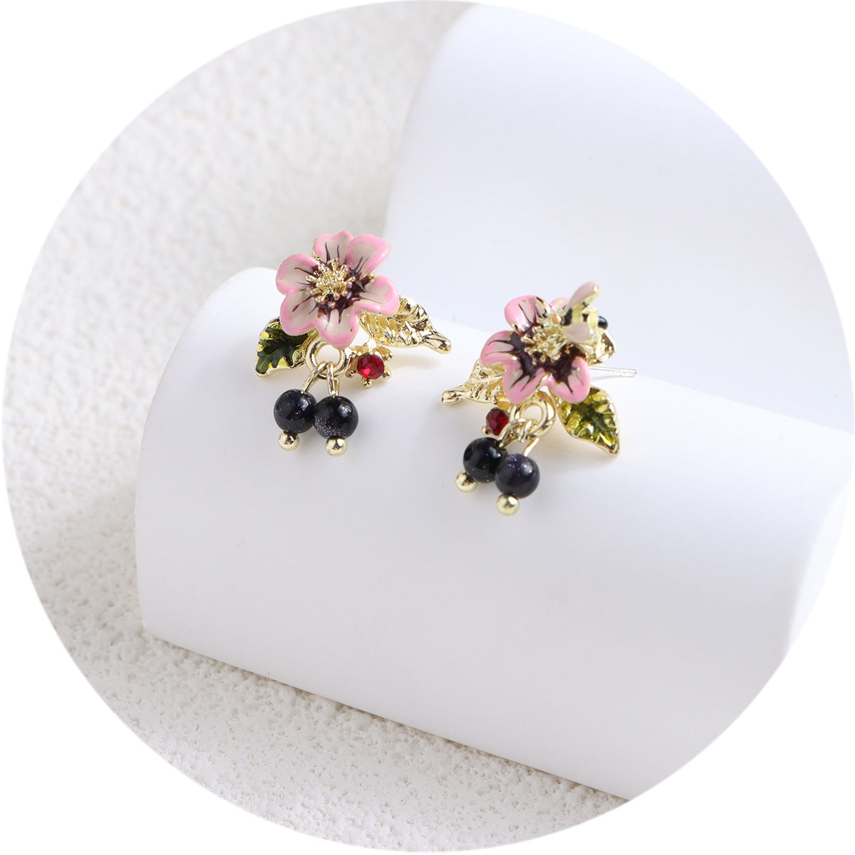 925 Silver Needle Drop Oil Pearl Flower Earrings