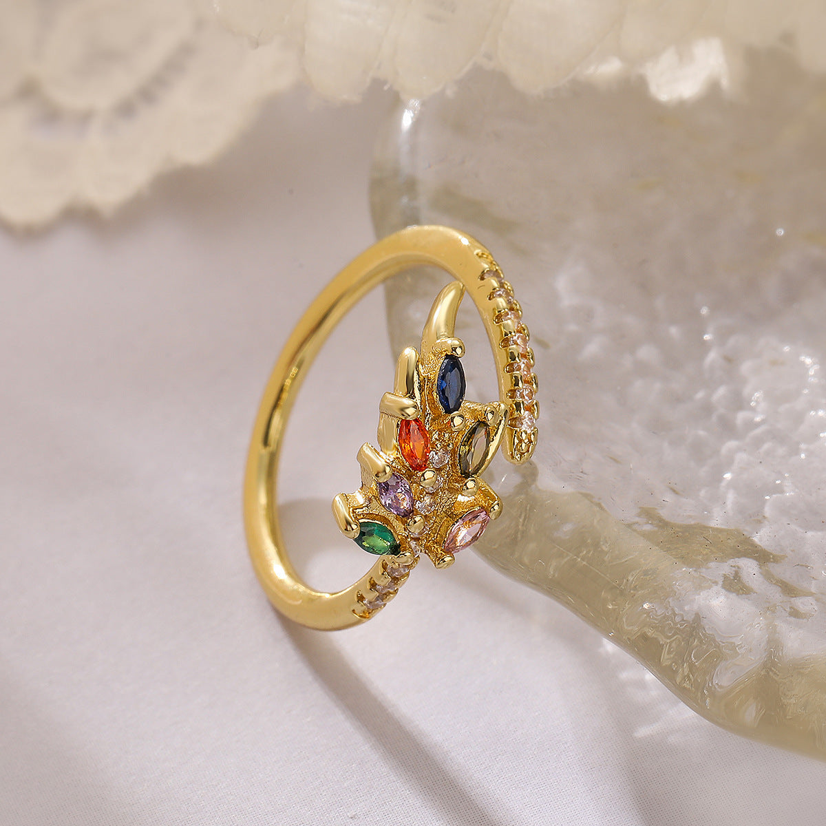 Affordable Luxury Fashion Copper Plated Real Gold Zircon Geometric Open Ring