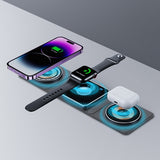 3 IN 1 Истгоҳи пуркунандаи бесими магнитӣ барои IPhone пуркунандаи шаффофи зуд барои IWatch ва Airpods