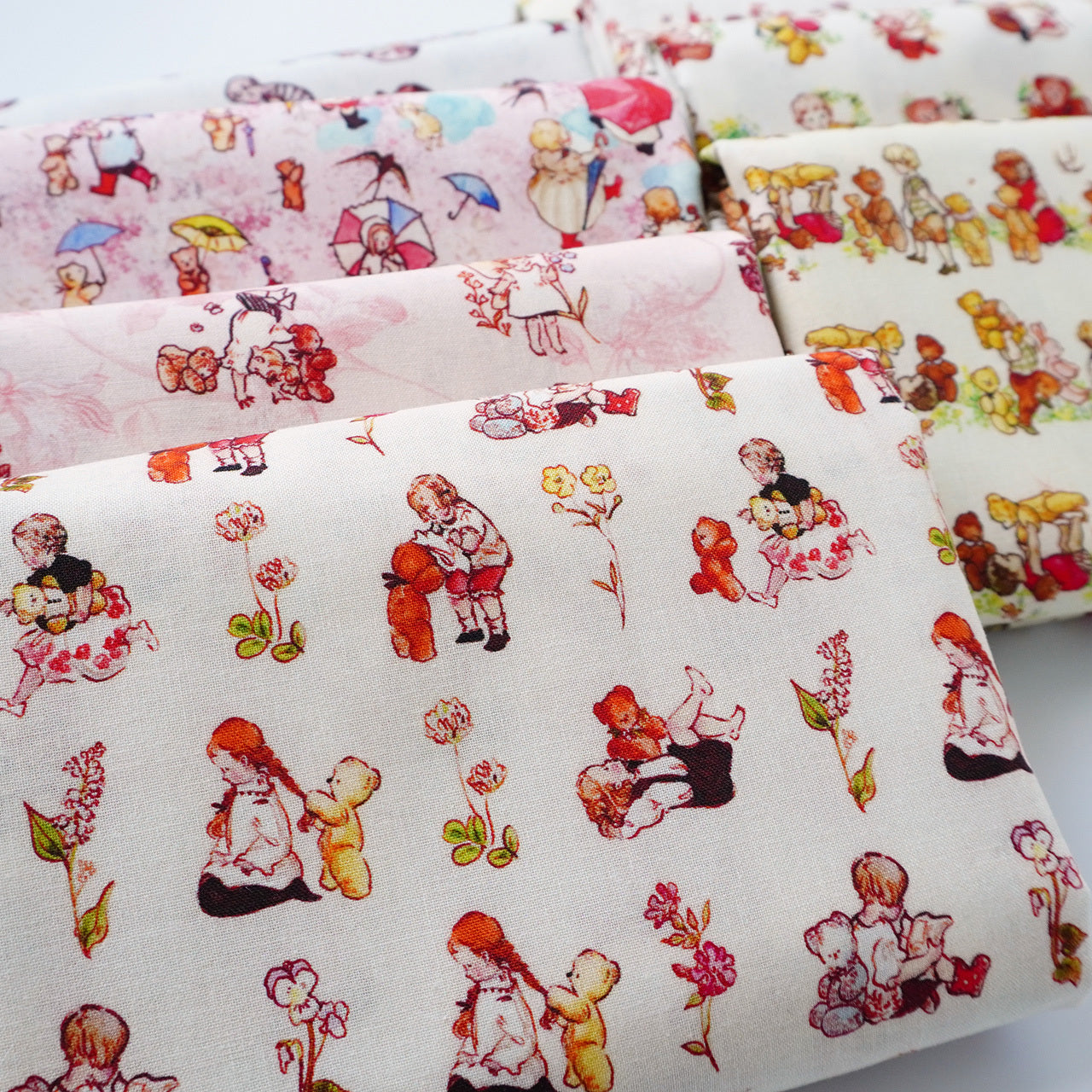 Pure Cotton Cartoon Bear Girl Pastoral Floral Printed And Dyed Fabric