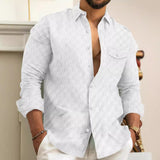 Men's Plaid Jacquard Chest Pocket Lapels Long Sleeve Lapel Shirt