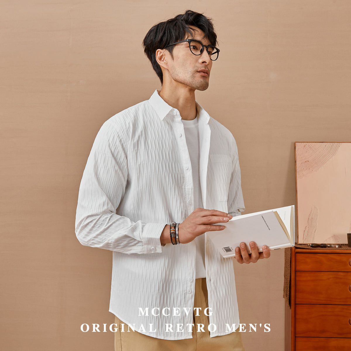 Рубашка свободного кроя в стиле ретро для мальчиков, однотонная, с длинными рукавами, плиссированная