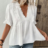 European And American Cut Flower Fur Ball Shirt Short Sleeve Lace