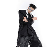 Contrast Color Split Tie Shirt Double Layer Design Sense