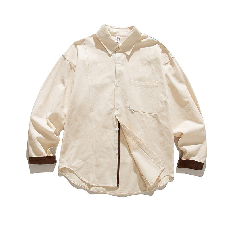 Retro Japanese Casual Loose Solid Color Overalls Long Sleeve Shirt