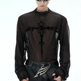 Нишевая рубашка с прозрачным сетчатым низом и внутренней одеждой в стиле панк с длинными рукавами