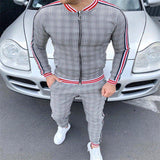Men's Striped Plaid Zip Jacket Coat