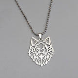 Stainless Steel Hollow Wolf Head Pendant Necklace For Men Animal Jewelry