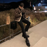 Мужское зимнее свободное и теплое пальто с воротником-стойкой на хлопковой подкладке