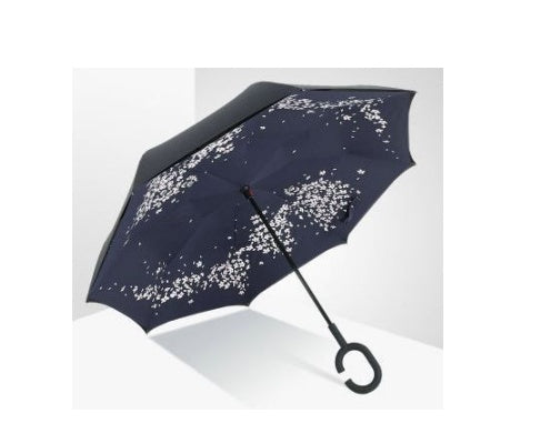 Creative sun protection men's and women's umbrellas custom double layer business long straight handle car without holding folding reverse umbrella