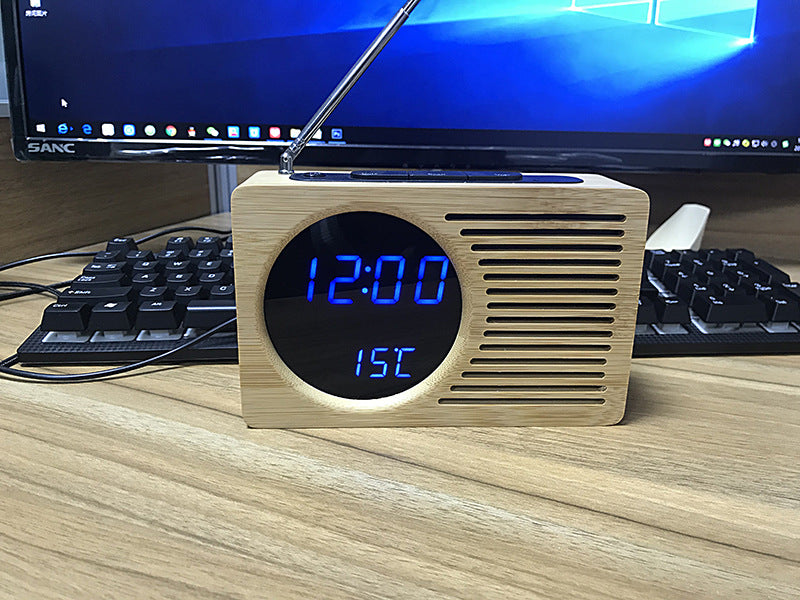 Bamboo LED Clock FM Radio Electronics