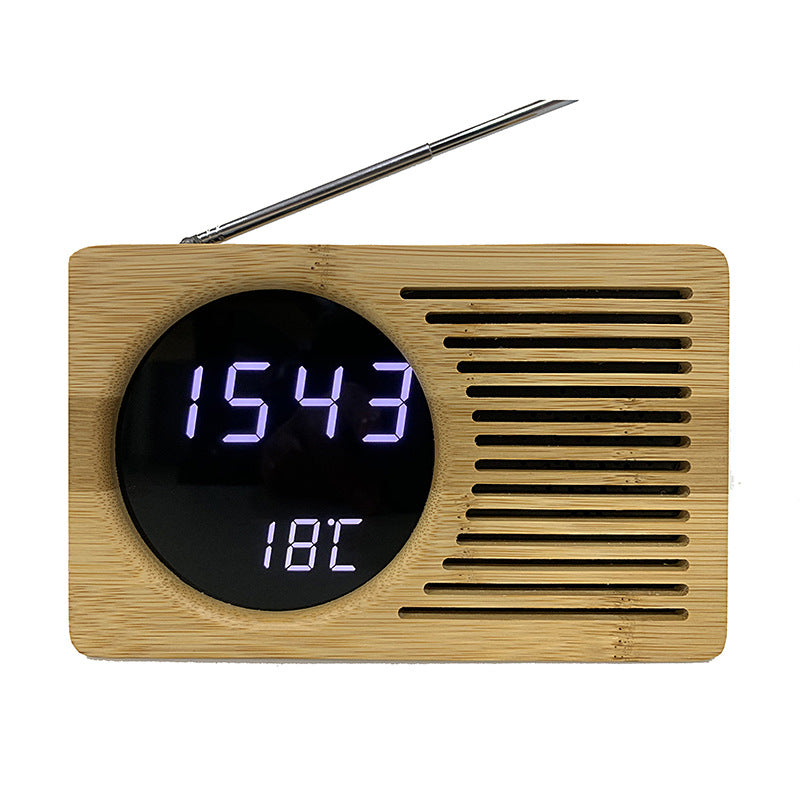Bamboo LED Clock FM Radio Electronics