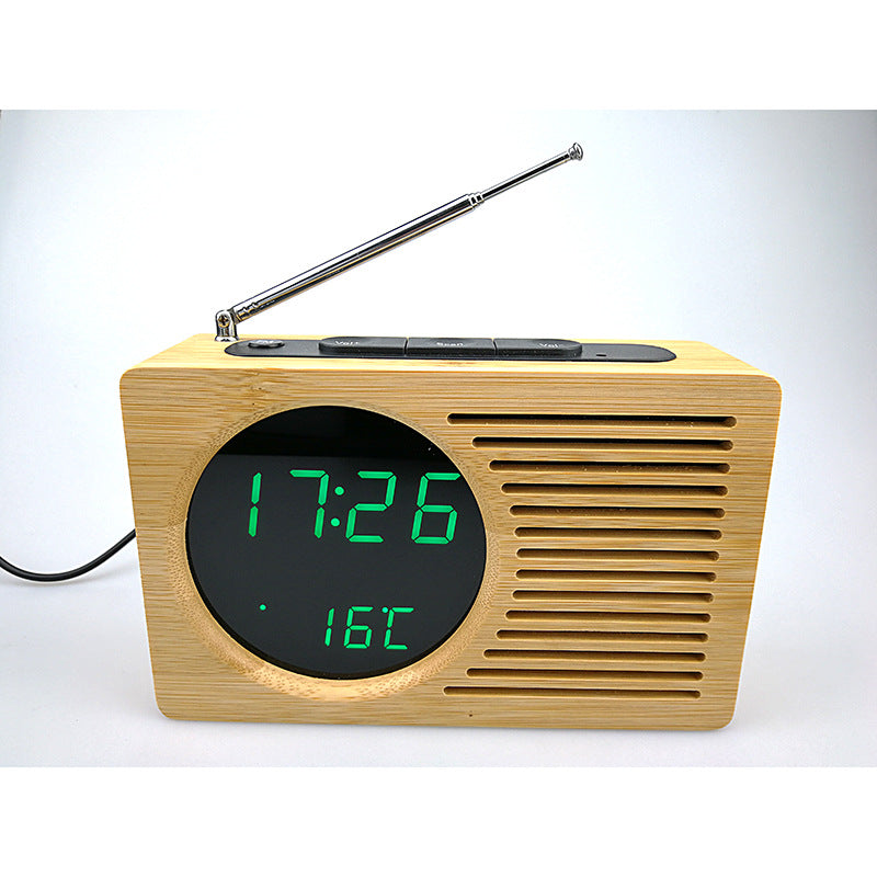 Bamboo LED Clock FM Radio Electronics