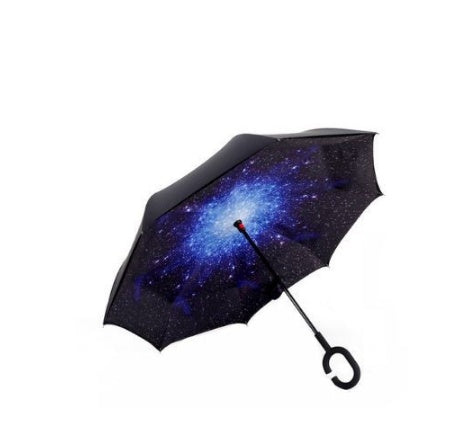 Creative sun protection men's and women's umbrellas custom double layer business long straight handle car without holding folding reverse umbrella