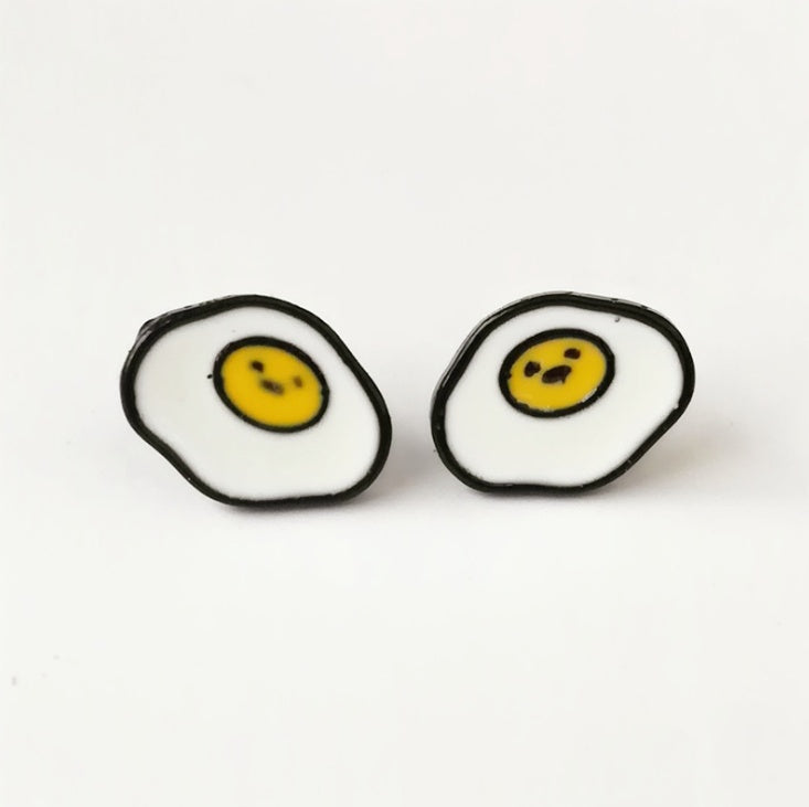 Dongmanli New Arrival Fashion Unique Designer Cute Enamel Fried Egg stud Earring For Women Gudetama Accessories