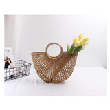 Pure-color handmade Mori Nv Korean version cotton and hemp beach knitting lady straw wrapping rattan wrapping bamboo wrapping shoulder straw wrapping